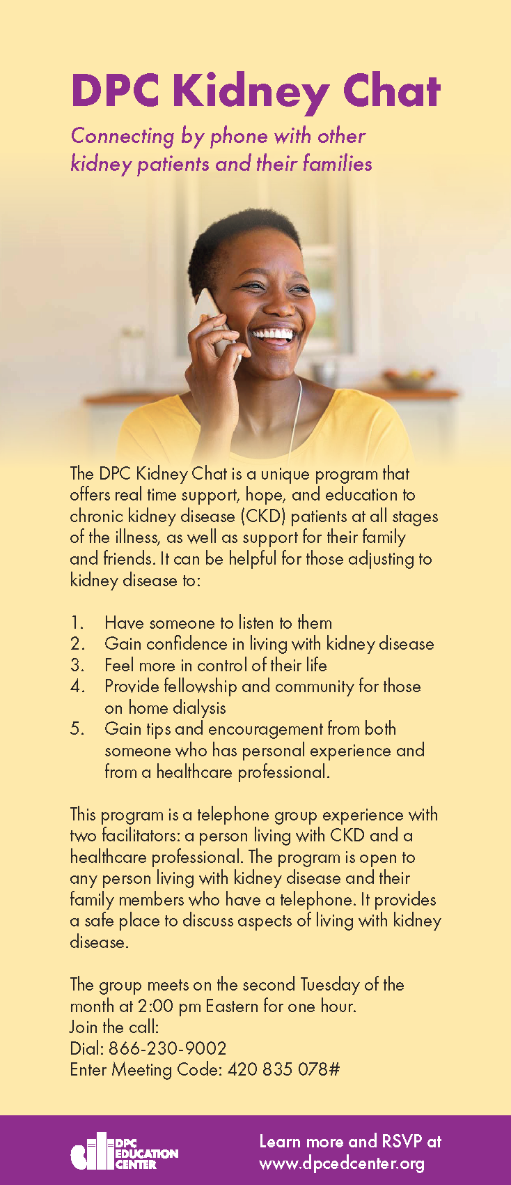 DPC Kidney Chat, DPC Support Group at 2pm
